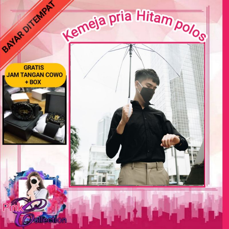 M231 KEMEJA PRIA BASIC POLOS PANJANG HITAM 1468D