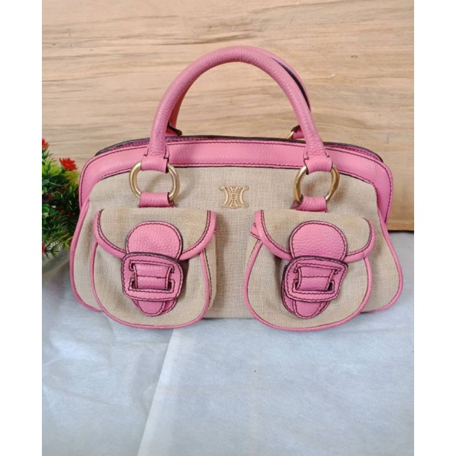 CELINE HANDBAG UNIK KULIT ASLI MIX KANVAS, PRELOVED CELINE, TAS KULIT UNIK, PRELOVED HANDBAG