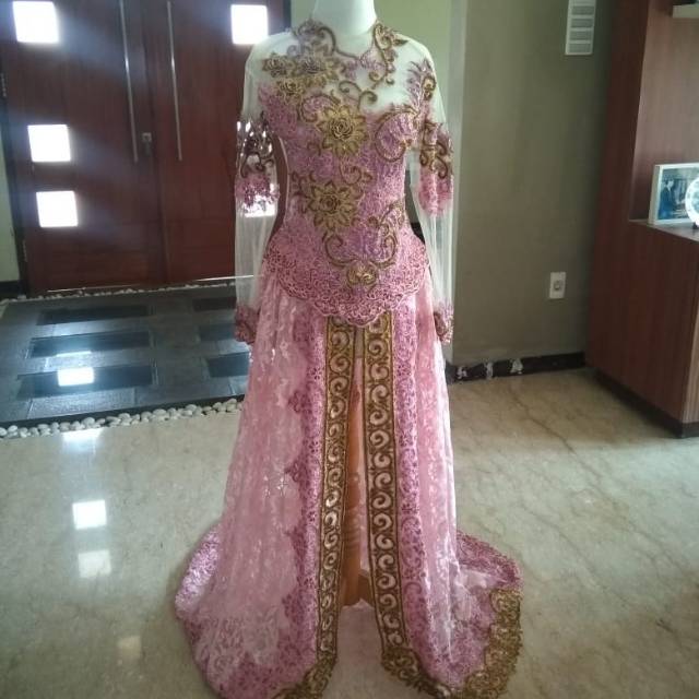 kebaya modern  pengantin baju pesta pernikahan wanita gaun gown pra wed dusty pink