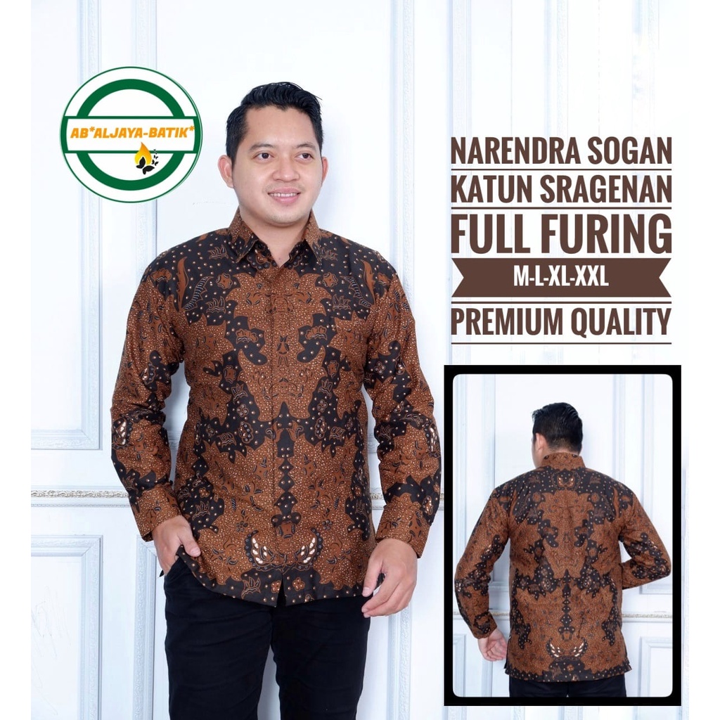 NARENDRA SOGAN Kemeja Batik Solo Pria Lapis Furing PREMIUM EKSLUSIF Lengan Panjang BATIK SOLO ALJAYA ORI