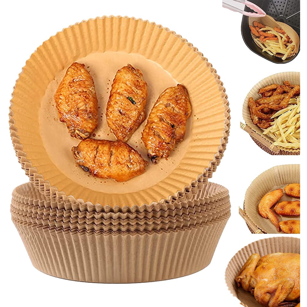 50 Pcs Kertas Air Fryer Sekali Pakai Bentuk Bulat Anti Lengket Untuk Dapur