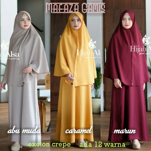 Gamis Mafaza Syari Polos Khimar Anita Hijab Alsa Muslimah Exclon Crepe