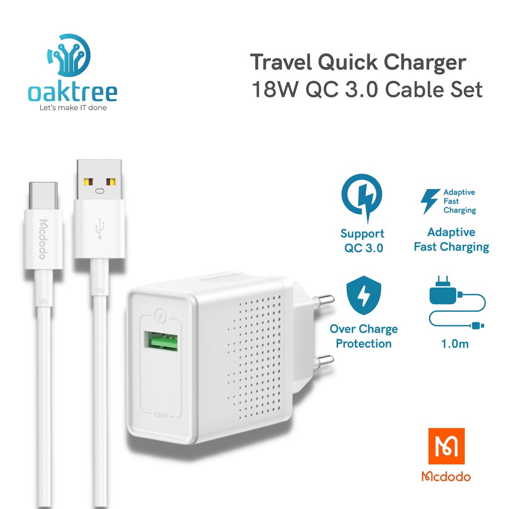 Mcdodo Charger Type C Fast Charging Samsung 18W QC 3.0 AFC Cable Set