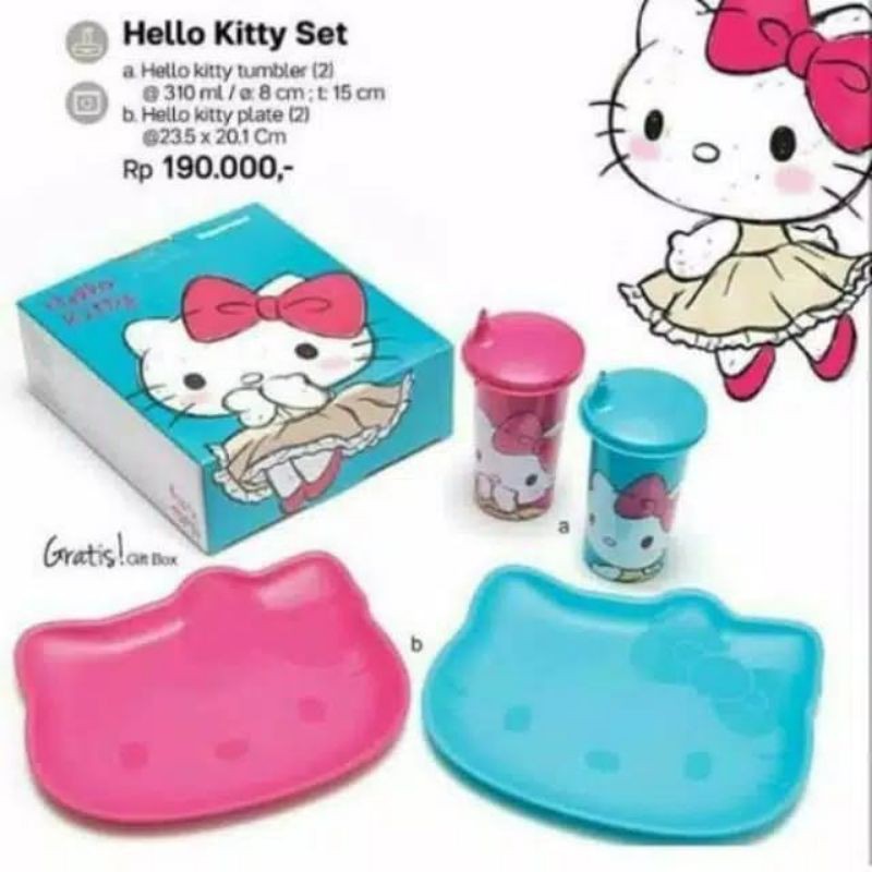 Tempat Makan Hello Kitty Set / Piring + Tempat Minum Hellokitty