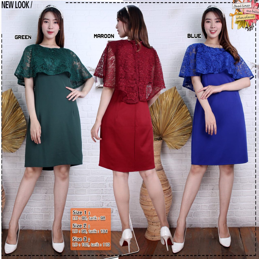 MIDI PARTY DRESS MONA BROKAT COMBI  SCUBA STRETCH MEDIUM - BIG SIZE HIGH QUALITY  DRESS PESTA FORMAL