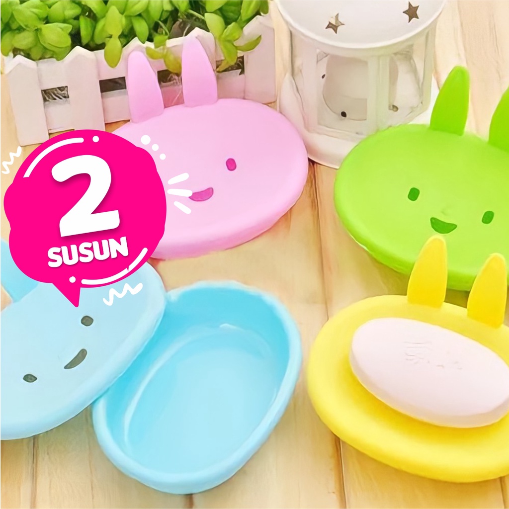 Tempat Sabun Batang 2 Tingkat Susun Motif Kelinci Lucu dan Unik