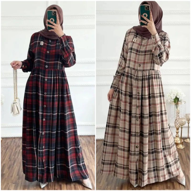 TERMURAH LV BURBERRY RAYON DRESS KOTAK RAYON