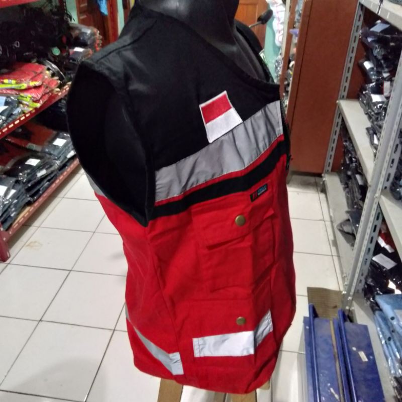 ROMPI SAFETY PREMIUM BAHAN FULL KAIN DRILL DALAM PAKAI FURING FREE LOGO 4 KANTONG MERAH HITAM