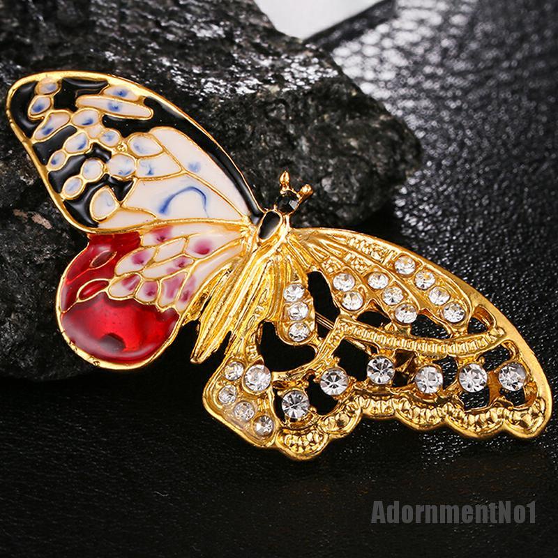 (Adornmentno1) Bros / Pin Butterfly Enamel Hias Kristal Berlian Imitasi Untuk Wanita