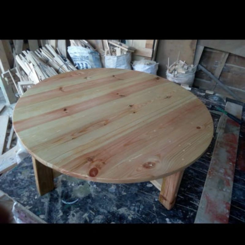 Meja bulat kayu jati belanda Diameter 80cm