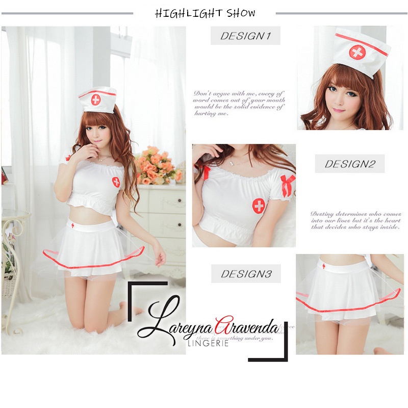 Lareyna Aravenda Set Lingerie Seksi + Bando Model Costume Nurse Fashion LG153