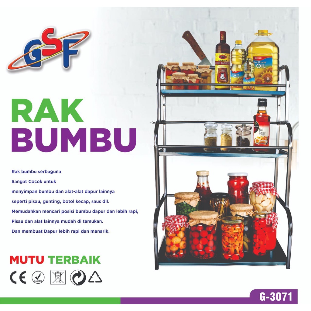 Rak Bumbu Dapur Rak Meja Makan Serbaguna 3 Susun Stainless Steel / Rak Serba Serbi Multifungsi / Rak Bumbu Serbaguna 30071