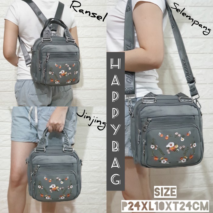 Ds6D0S2 Tas Chibao Bordir Motif Bunga 3In1Ransel Selempang Jinjing Cb1813 - Maroon Ds6F5Sf