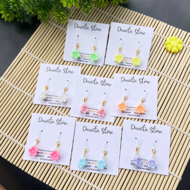 HANDMADE ANTING ANAK/DEWASA KAITAN PLASTIK MOTIF BUNGA MINI(GOLD)