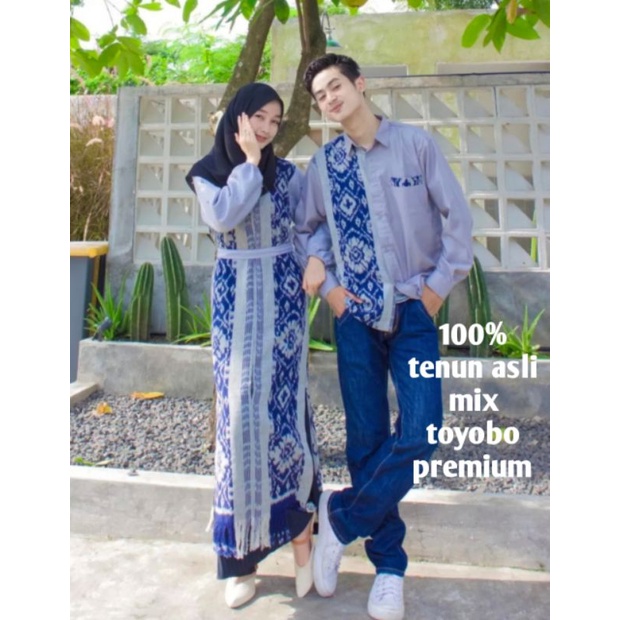 Ready Stok Baju Tenun Amira Dress - Couple Tenun Sena Dress - Baju Tenun Couple - Set Couple Tenun - Couple Tenun - Baju Tenun - Dress Aurora - Set Couple Amira Dress