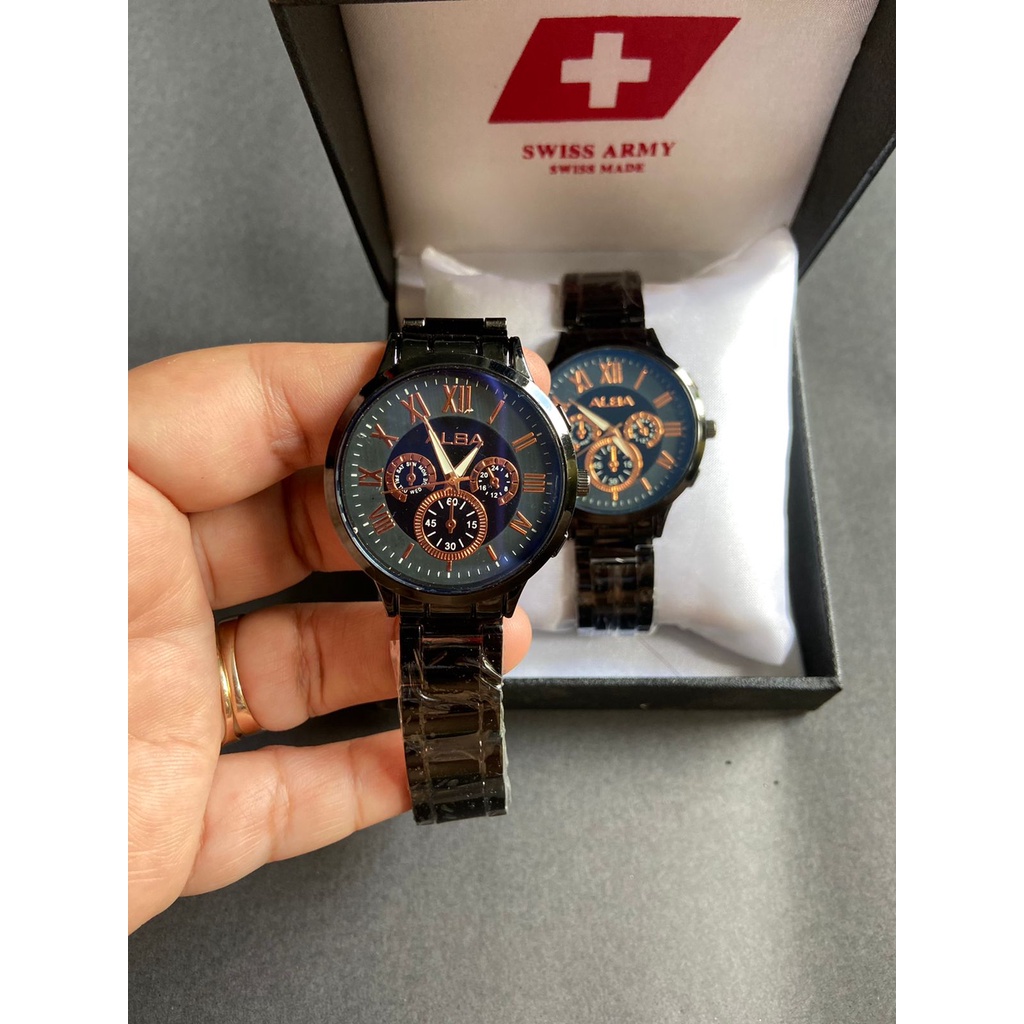 Jam Tangan ALB HERO Quartz Analog Wanita Pria Tampilan Retro Bentuk Bulat Tali Kulit PU