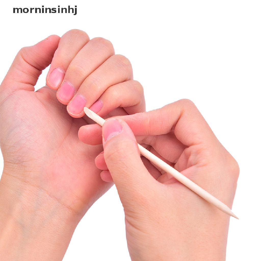 Mornin 100pcs Stik Pendorong Kutikula Warna Oranye Untuk Manicure