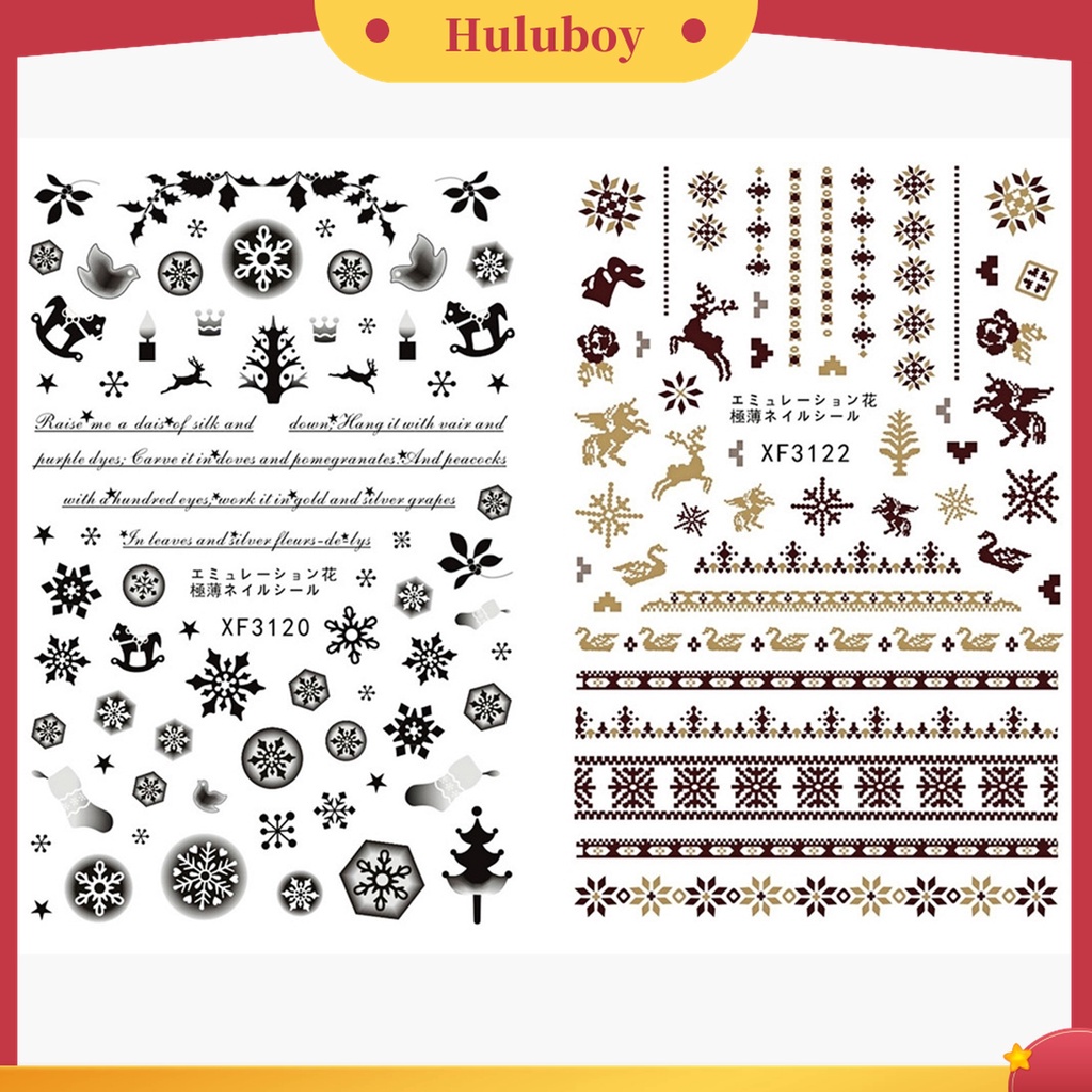 Huluboy Huluboy♡ 12pcs / Set Stiker Kuku 3D Motif Santa Claus / Rusa / Manusia Salju Warna-Warni Untuk Musim Dingin