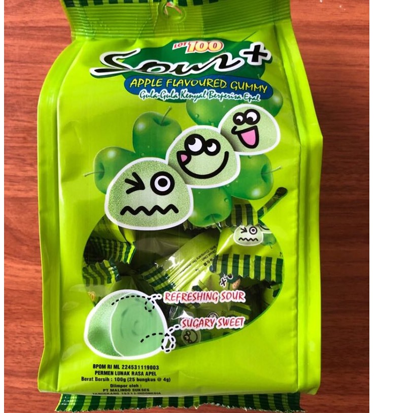 Permen Asam Lot 100 Sour + Gummy apple / permen kenyal 25pcs (100gr )