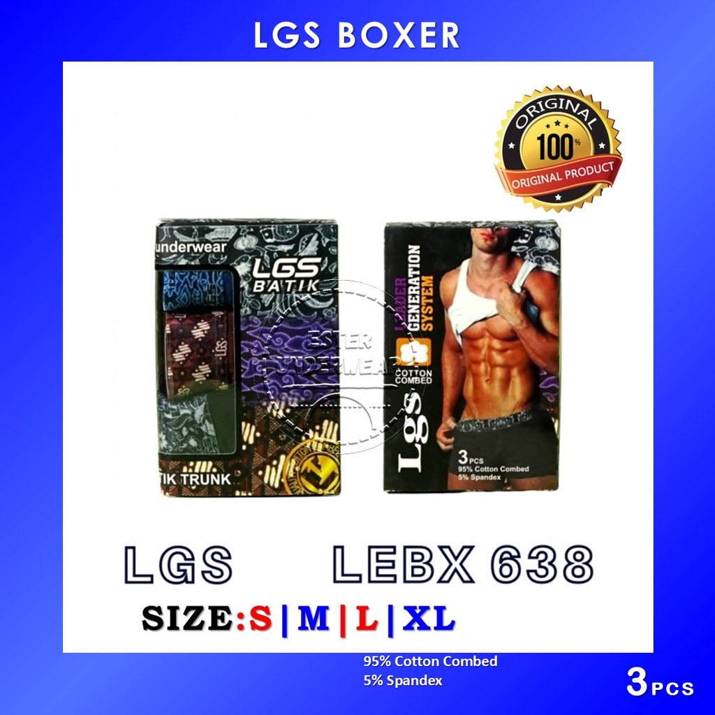 CELANA DALAM BOXER LGS 638 ISI 3PCS  |BOXER LGS KARET BATIK