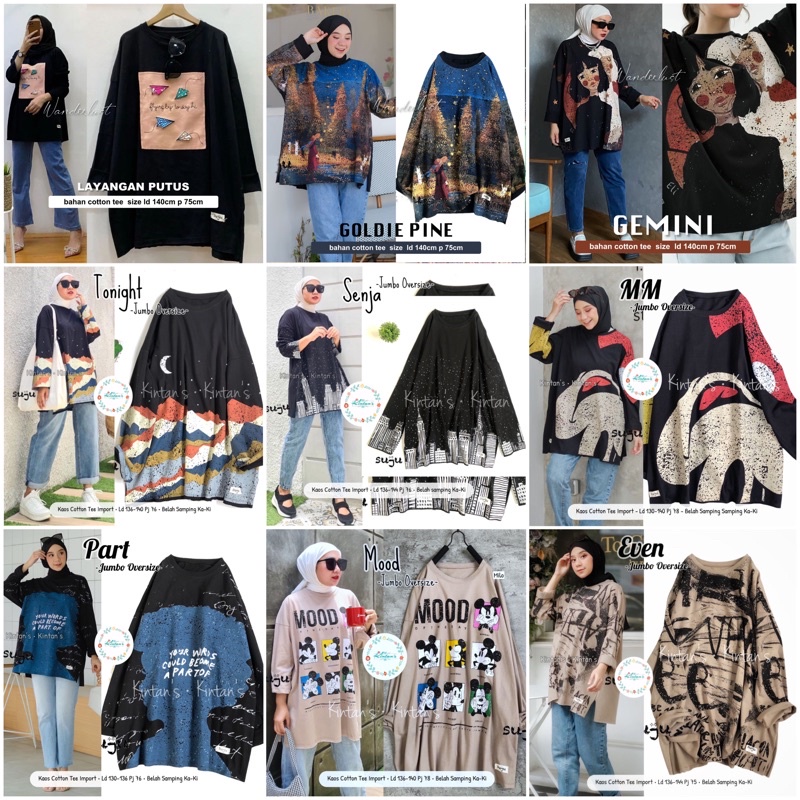 QH OVERSIZE KAOS LENGAN PANJANG WANITA IMPORT LD 110+ BY KINTANS SUJU SUPER JUMBO KAOS MOTIF STREET