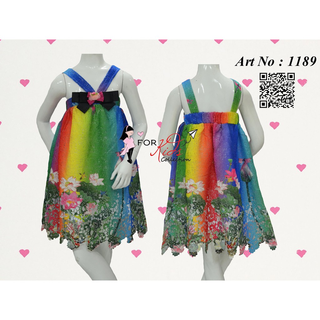 Dress Anak Perempuan Brukat Printing Korea Premium