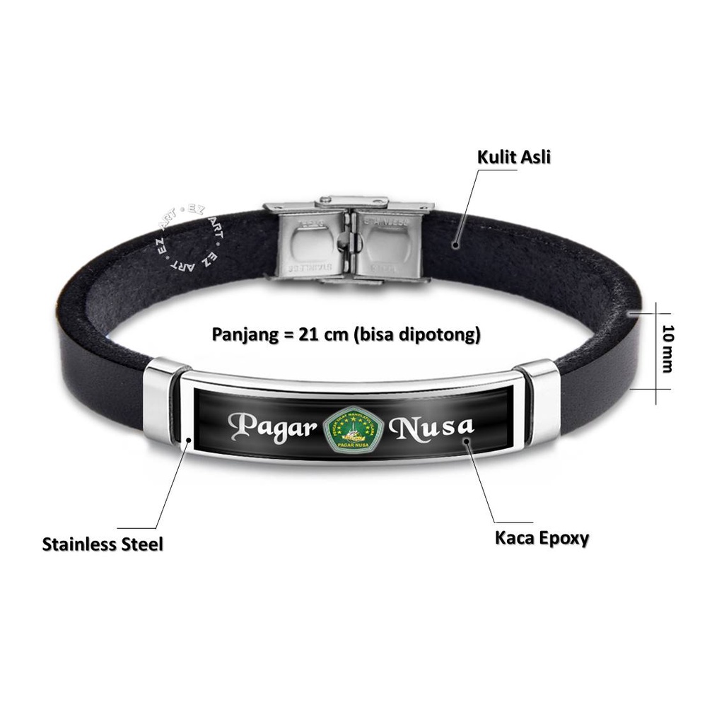 GELANG KULIT CUSTOM PENDEKAR SILAT PAGAR NUSA PN STAINLESS STEEL PRIA WANITA MODEL SABUK STRAP