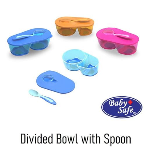 Baby Safe Divided Bowl with Spoon / Tempat Makan Travel Size 4m+ (Tersedia Pilihan Warna)