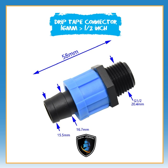 Drip tape connector 1/2&quot; x 16mm / konektor selang drip tetes drat 1/2 atau konektor canister / hidroponik