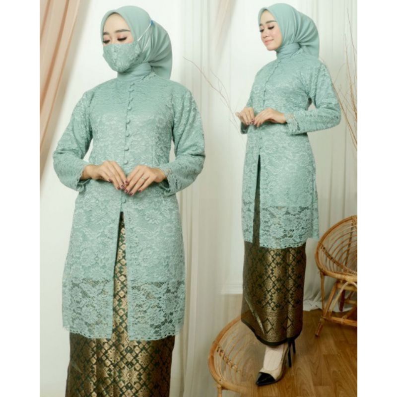 SET KEBAYA TUNIK BROKAT ROK SONGKET LILIT~KEBAYA BRUKAT KANCING~KEBAYA MODEREN~KEBAYA WISUDA~KEBAYA PESTA JUMBO 3L BY BA