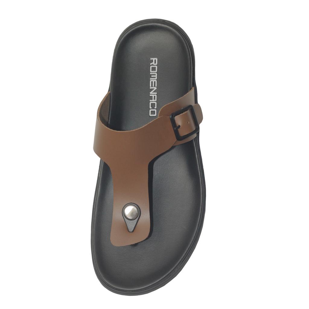 Romenaco Sandal Pria R002B - Black Dark Pearwood Upper Kulit Sapi Kolektif Asli