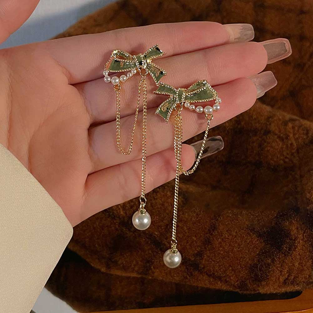 Anting Tusuk Silver 925 Wanita Desain Pita Rumbai Hias Zircon Mutiara Gaya Korea Untuk Musim Panas