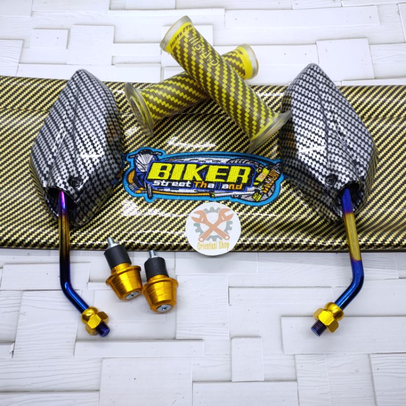 Spion two tone Jupiter carbon +kulit jok biker+handgrip carbon+Jalu stang universal Yamaha