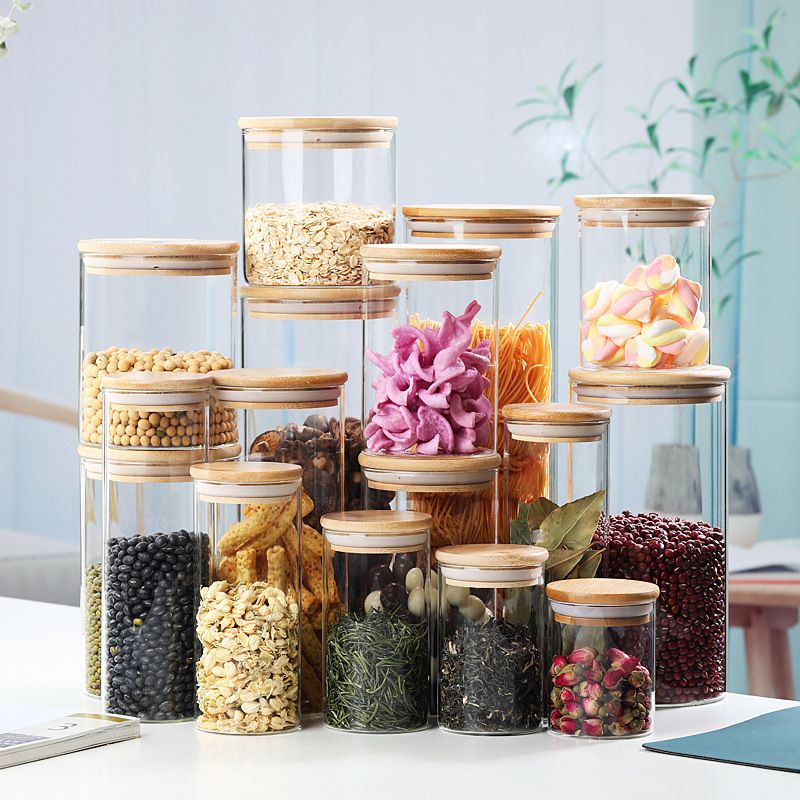 Toples Kaca Kedap Udara / Toples Bumbu Dapur Makanan Snack Tutup Kayu