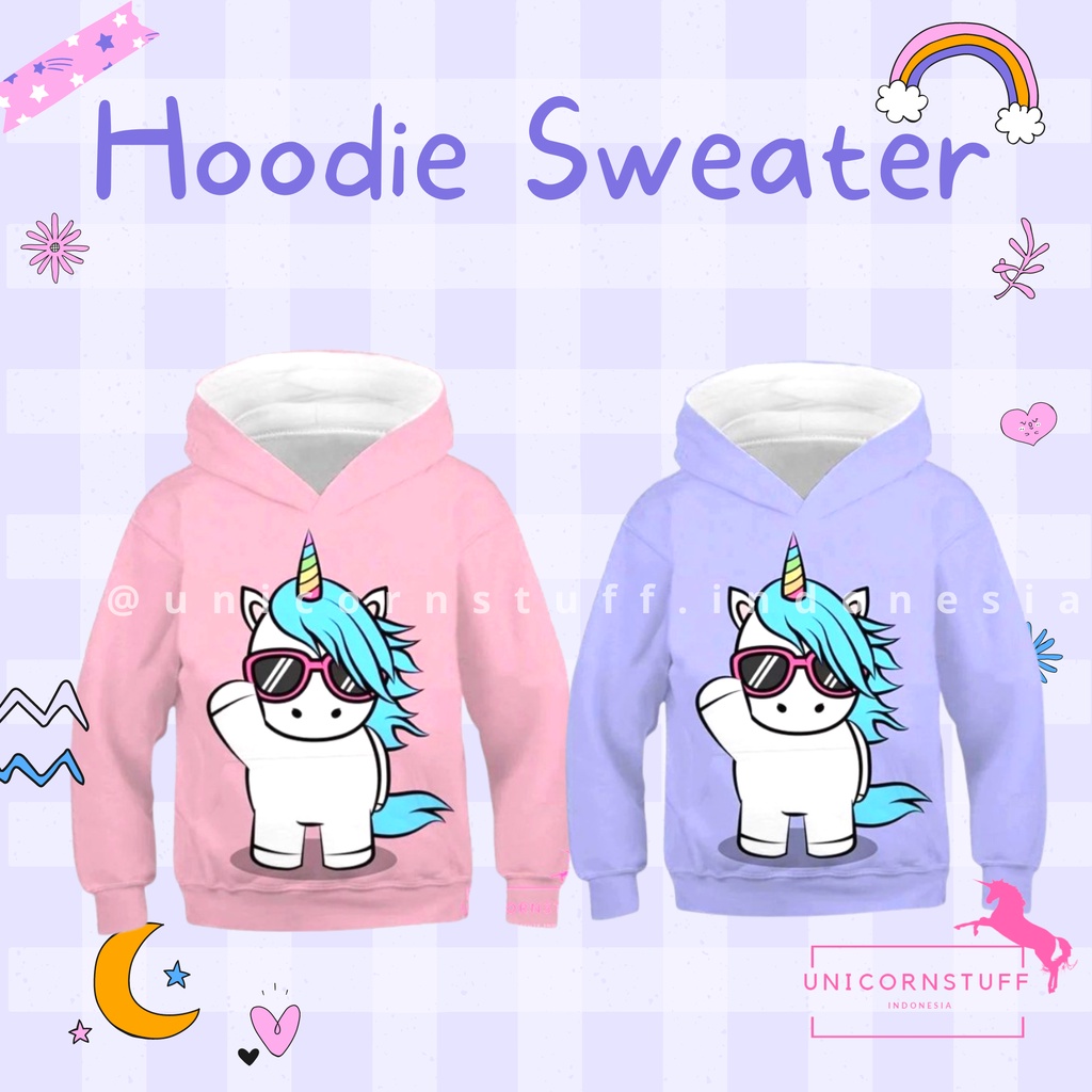 Sweater Hoodie Anak Perempuan Cewek Jaket Unicorn Pink Tebal Halus Perempuan Lucu Karakter dengan Topi