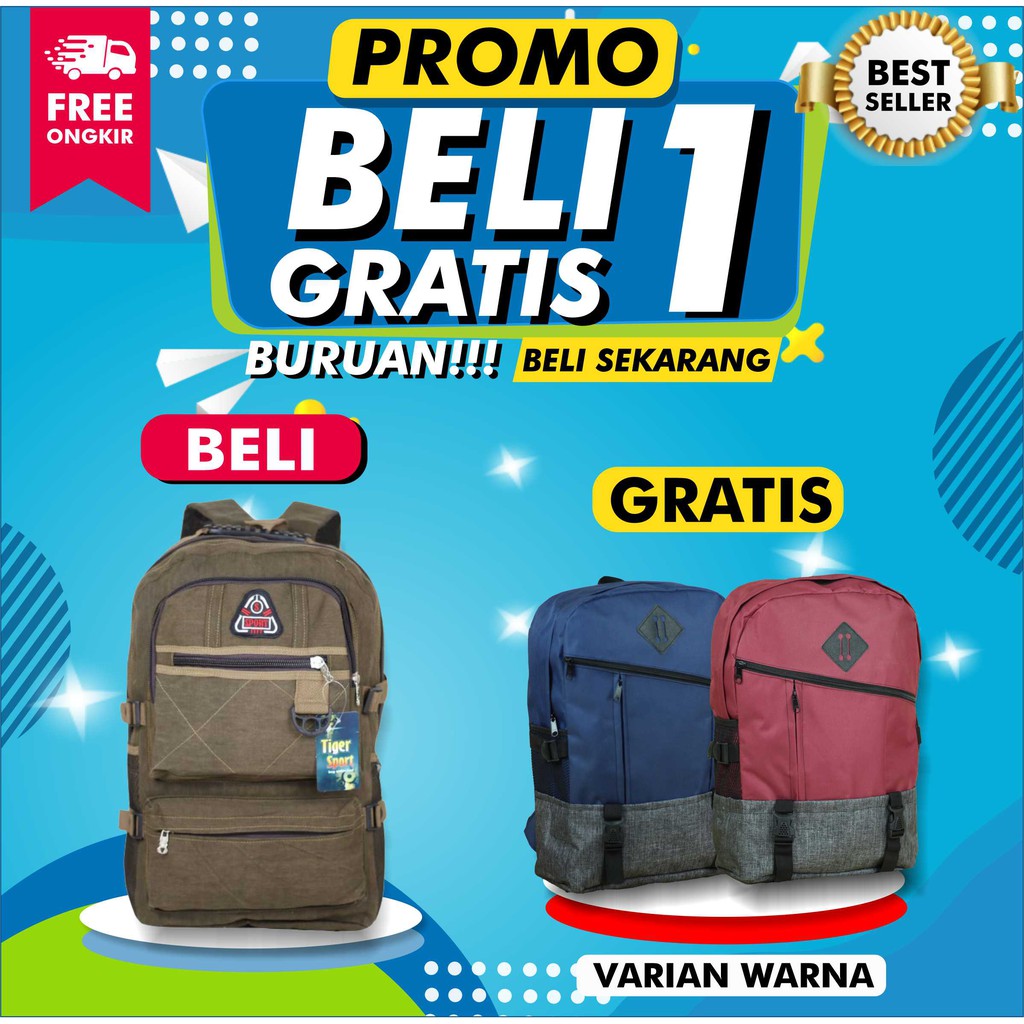 Beli 1 Gratis 1 - Tas Punggung Pria Bahan Kanvas SMP SMA Free Ransel Distro Gendong Laptop Bagus