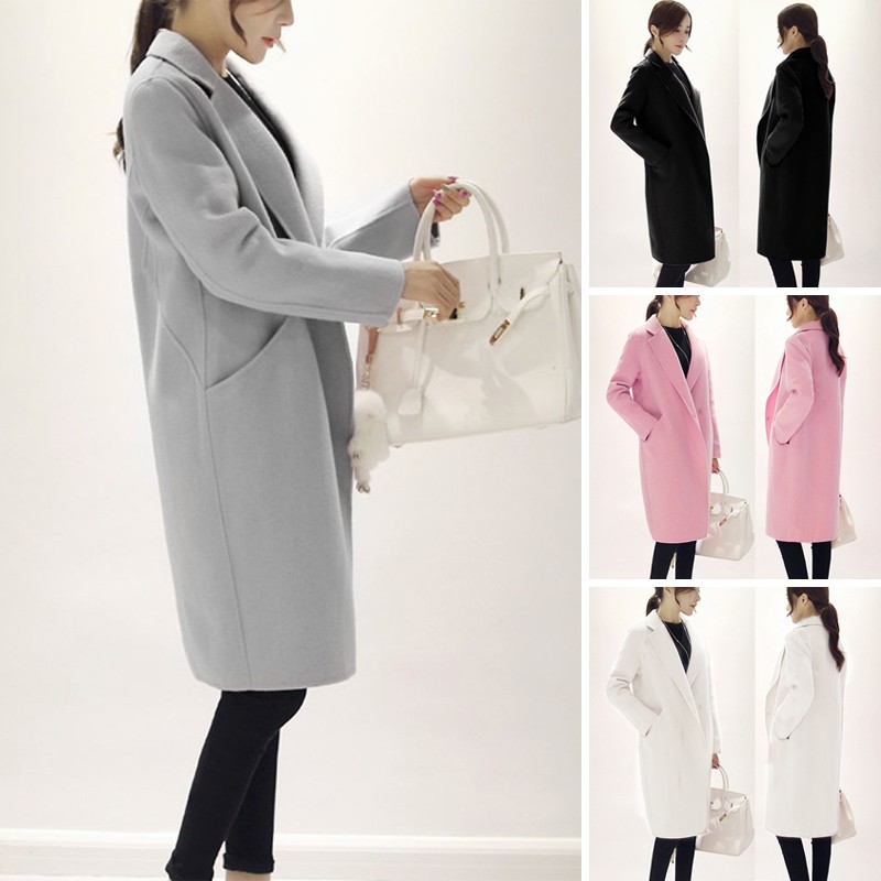 Women Outwear Overcoat Winter Warm Wool Lapel Trench Parka Coat Jacket Long Slim
