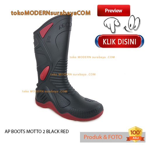 Ap Boot MOTTO 2 Hitam Merah sepatu boots anti air sepatu banjir