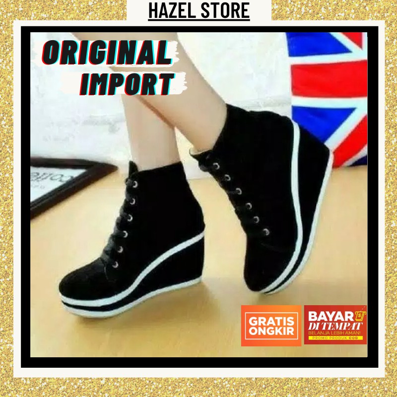 Sepatu Boots Boot Bots Wanita Cewek Korea Import Murah Original Terbaru Anak Perempuan Wedges Tinggi