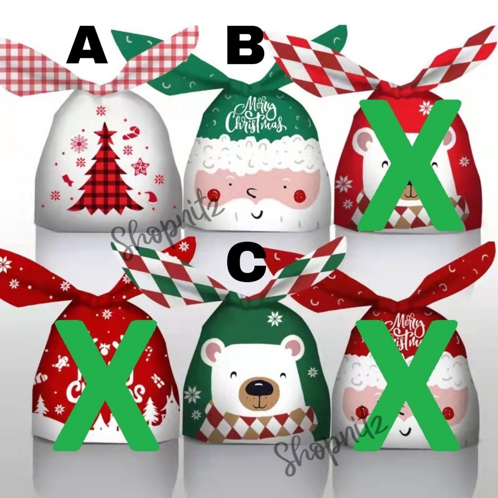 Plastik Goodies Bag Natal Christmas Plastik Cookie Ikat Permen 50pcs