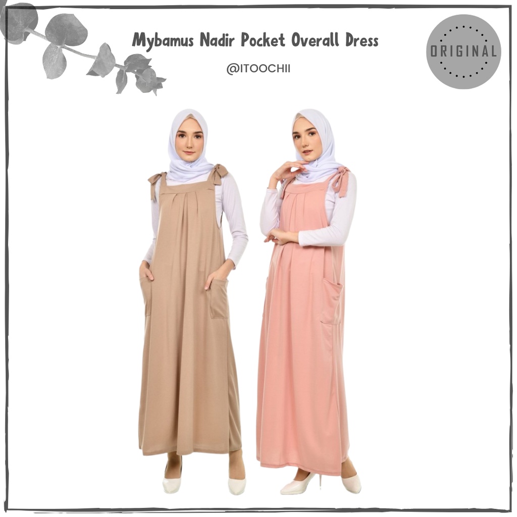 Mybamus Nadir Pocket Overall Dress Gamis Tanpa Lengan Manset Jumpsuit Muslim Baju Kodok