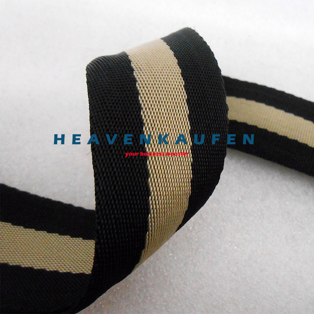 Strap Tas Pria / Tali Selempang Tas Pria Warna Hitam - Cream Lebar 3,8 cm Kait Bentuk Huruf S