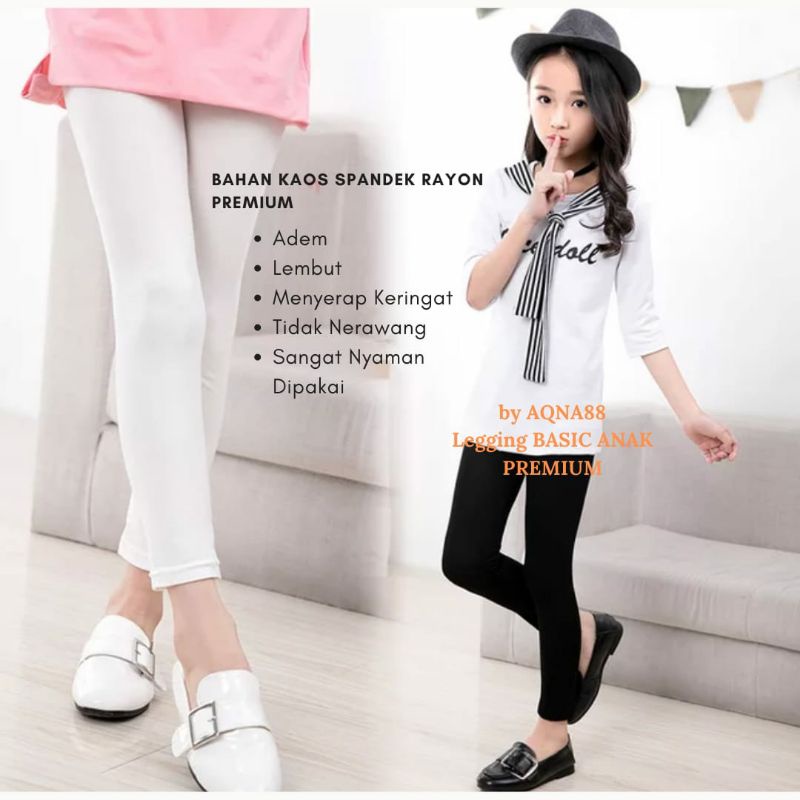 Leging Anak Perempuan | Celana Leging Anak Polos Premium umur 1 ~ 13 Tahun by AQNA88