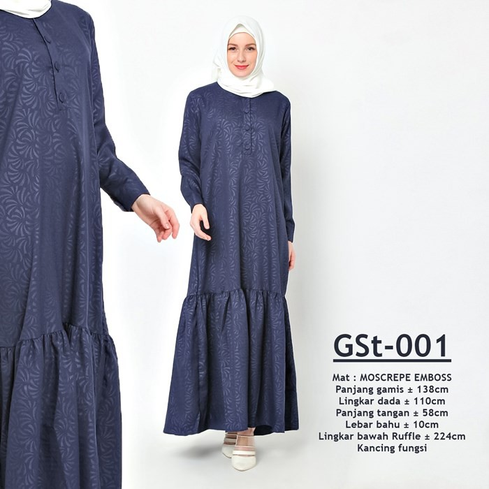 Gamis Ruffle / Gamis Rempel bahan Moscrepe Emboss