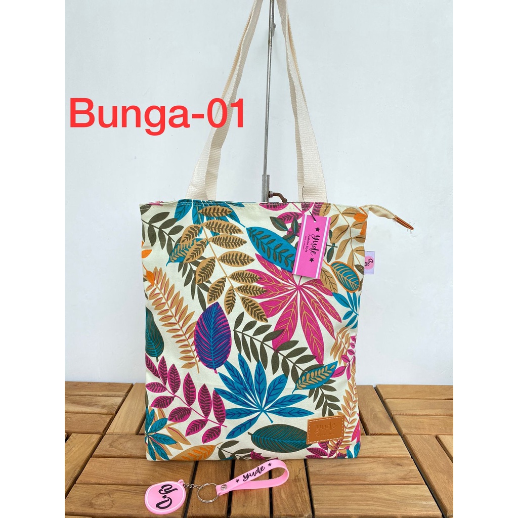 NEW PRODUK!!! TOTEBAG WANITA KEKINIAN MOTIF BUNGA BAHAN KANVAS PENUTUP RESLETING N DILAPIS KAIN