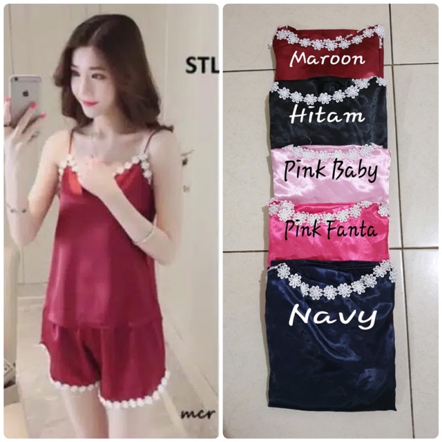  BAJU  TIDUR WANITA  CEWEK SATIN TANKTOP HOTPANTS IMPOR SEXY 