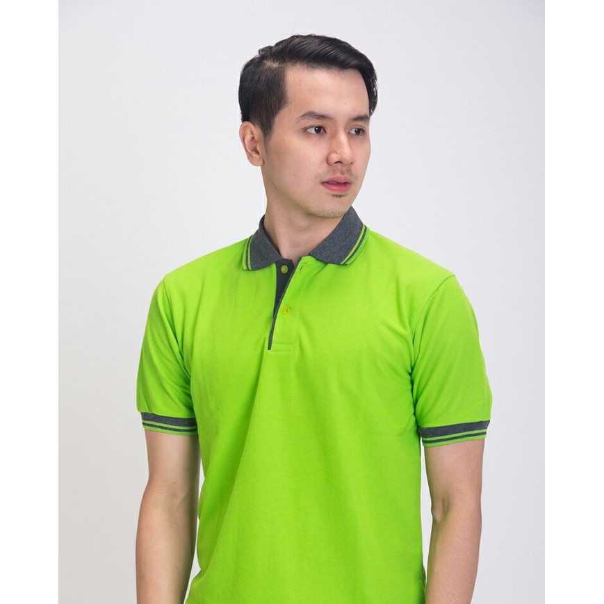 BAJU KAOS KERAH POLO SHIRT PRIA HIJAU STABILO