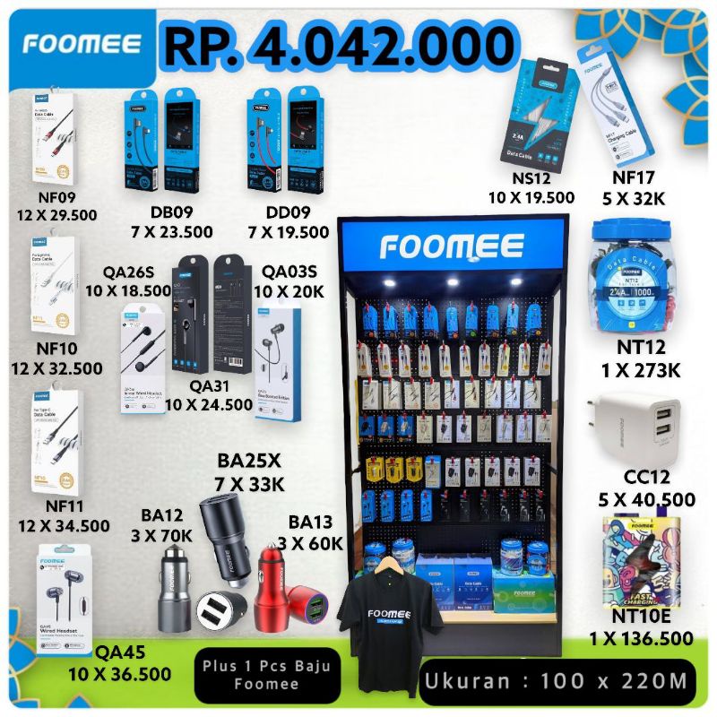 Promo Paket Reseller Gratis Rak Display + Kaos FOOMEE ( NF09 + DB09 + DD09 + NF10 + QA026s + QA03s +