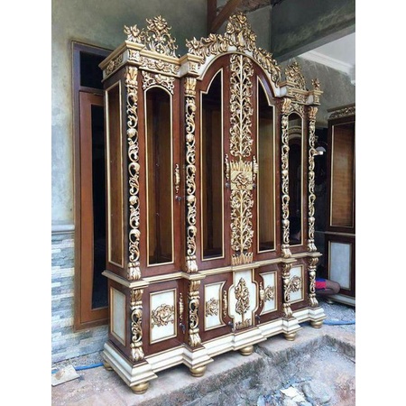 lemari pakaian baju kaca hias ukir mewah