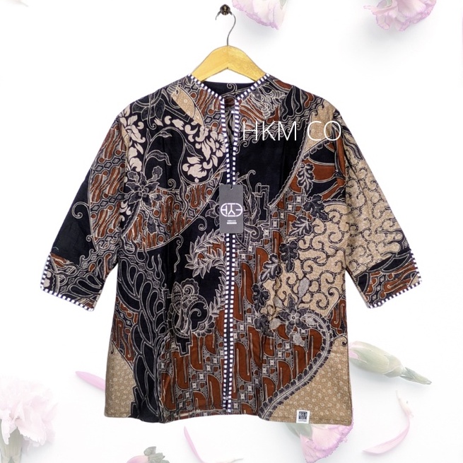 Blus Atasan Batik wanita Modern Vintage Untuk Kerja Kantoran Bahan Katun Halus Lengan panjang